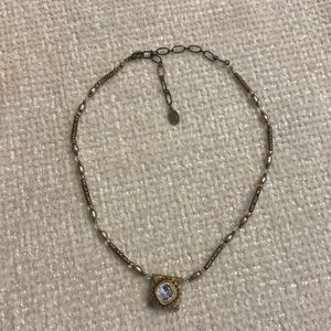 Michal Golan Beaded Fresh Pearl Necklace Gold-tone Rhinestone pendant